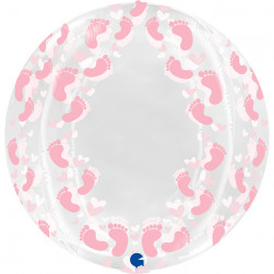 Шар 3D (19''/48 см) Сфера, Ножка малышки, Прозрачный/Розовый, Кристалл, 1 шт. в уп.