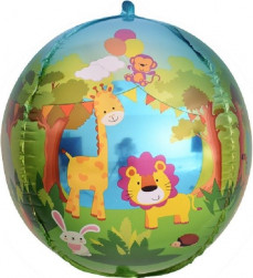Шар 3D (24''/61 см) Сфера, Веселые животные (джунгли), 1 шт.