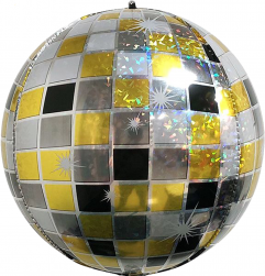Шар 3D (22''/56 см) Сфера, Сверкающее диско, Черный/Золото, Голография, 1 шт.