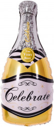 Шар с клапаном (14''/36 см) Мини-фигура, Бутылка Шампанское, Золото, 1 шт.