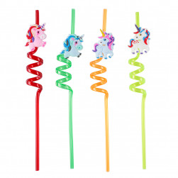 Трубочки для коктейлей (пластик), Единороги, Ассорти, 4 шт. в упак.