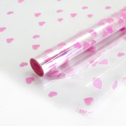 Упаковочная пленка 40мкм (0,7*7,5 м) Сердечки, Розовый/Белый, 1 шт.