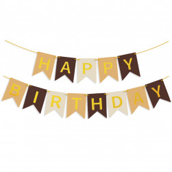 Гирлянда Флажки, Happy Birthday, Бежевый микс/Золото, Металлик, 500 см, 16*12 см, 1 упак.