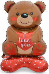 Шар 3D (58''/147 см) Фигура на подставке, Мишка с сердцем, 1 шт. в уп.