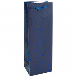 Пакет подарочный для вина, 210гр, Сверкающие звезды, Дизайн №4, Металлик, 35*12*9 см, 1 шт.