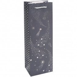 Пакет подарочный для вина, 210гр, Сверкающие звезды, Дизайн №3, Металлик, 35*12*9 см, 1 шт.