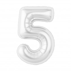 Шар (40''/102 см) Цифра, 5 Slim, Белый блеск, 1 шт. в уп.