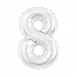 Шар (40''/102 см) Цифра, 8 Slim, Белый блеск, 1 шт. в уп.
