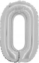 Шар с клапаном (16''/41 см) Мини-цифра, 0, Серебро, 1 шт.