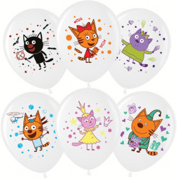 Шар (12''/30 см) Три Кота, Играем вместе, Белый (200), пастель, 1 ст, 25 шт.