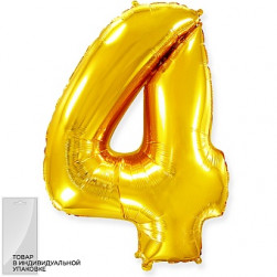 Шар (40''/102 см) Цифра, 4, Золото, 1 шт. в уп.