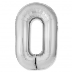 Шар (40''/102 см) Цифра, 0 Slim, Серебро, 1 шт.
