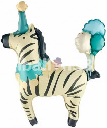 Шар с клапаном (15''/38 см) Мини-фигура, Цирк, Зебра в колпачке, 5 шт. в уп.