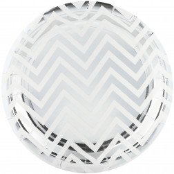 Тарелки (7''/18 см) Зигзаги, Белый/Серебро, Металлик, 6 шт.