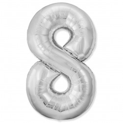 Шар (40''/102 см) Цифра, 8 Slim, Серебро, 1 шт.
