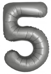 Шар (40''/102 см) Цифра, 5 Slim, Лунное Серебро, Матовый, 1 шт.