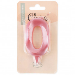 Свеча Цифра, 0 Грани, Розовый, 7 см, 1 шт. с держат.