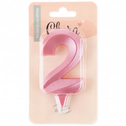 Свеча Цифра, 2 Грани, Розовый, 7 см, 1 шт. с держат.