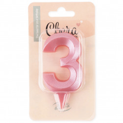 Свеча Цифра, 3 Грани, Розовый, 7 см, 1 шт. с держат.