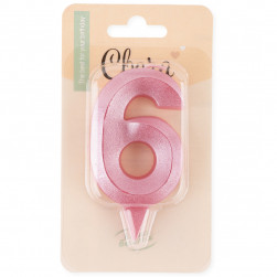 Свеча Цифра, 6 Грани, Розовый, 7 см, 1 шт. с держат.