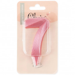 Свеча Цифра, 7 Грани, Розовый, 7 см, 1 шт. с держат.