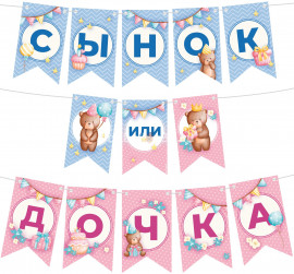 Гирлянда Флажки, Сынок или Дочка?, 200 см, 1 упак.