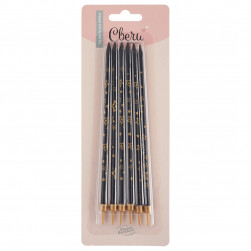 Свечи Золотые звезды, Черный, Металлик, 0,6*15 см, 6 шт. с держат.