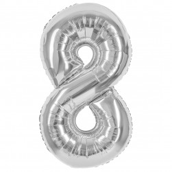 Шар (40''/102 см) Цифра, 8, Серебро, Металлик, 1 шт. в уп.