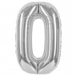 Шар (40''/102 см) Цифра, 0, Серебро, Металлик, 1 шт. в уп.