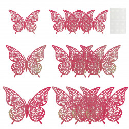 Наклейки Волшебные бабочки, Фуксия, Голография, 8-12 см*12 шт, 1 упак.