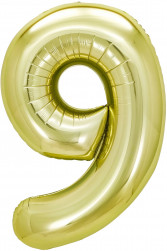 Шар (40''/102 см) Цифра, 9, Белое золото, Металлик, 1 шт. в уп.
