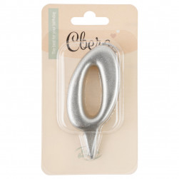 Свеча Цифра, 0 Овал, Серебро, Металлик, 7 см, 1 шт. с держат.