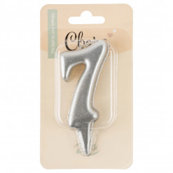 Свеча Цифра, 7 Овал, Серебро, Металлик, 7 см, 1 шт. с держат.