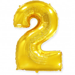 Шар (40''/102 см) Цифра, 2, Золото, 1 шт. в уп.