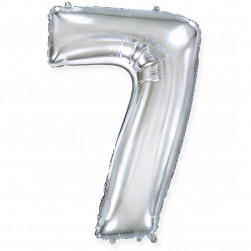 Шар (40''/102 см) Цифра, 7, Серебро, 1 шт. в уп.