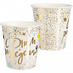 Стаканы (250 мл) С Днем Рождения (сверкающие блестки), Металлик, 6 шт.