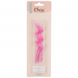 Свечи Коктейльные, Тонкие спирали, Розовый, Перламутр, 0,3*12 см, 6 шт. с держат.