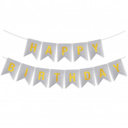 Гирлянда Флажки, Happy Birthday, Серебро/Золото, Металлик, с блестками, 350 см, 17*12 см, 1 упак.