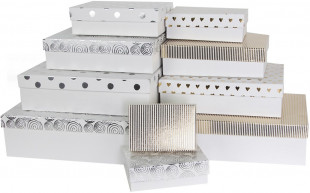 Набор коробок Белая Классика, Белый/Золото/Серебро, Металлик, 37*27*11 см, 10 шт. в упак.