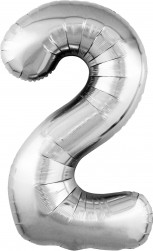 Шар (40''/102 см) Цифра, 2 Slim, Серебро, 1 шт. в уп.