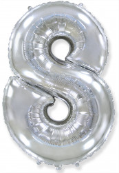 Шар (40''/102 см) Цифра, 8, Серебро, 1 шт.