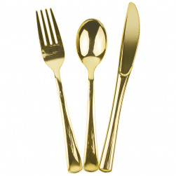 Набор столовых приборов, Вилки,Ложки,Ножи: 3*6 шт, 17-18 см, Золото, Металлик, 18 шт. в упак.