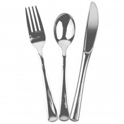 Набор столовых приборов, Вилки,Ложки,Ножи: 3*6 шт, 17-18 см, Серебро, Металлик, 18 шт. в упак.