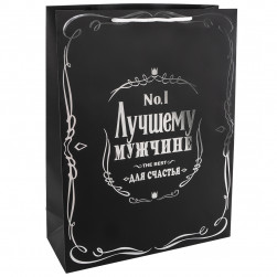 Пакет подарочный, 210гр, Лучшему Мужчине, Черный, Металлик, 32*26*12 см, 1 шт.