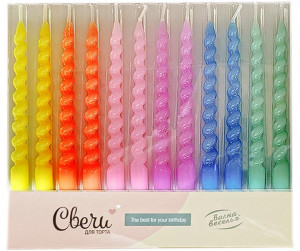 Свечи Яркие спирали, Ассорти, 0,7*8 см, 12 шт. с держат.