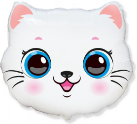 Шар (9''/23 см) Мини-фигура, Голова, Милый Котенок, Белый, 1 шт.