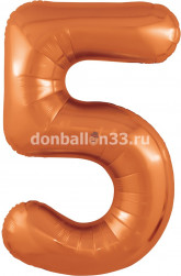 Шар (40''/102 см) Цифра, 5 Slim, Папайя, 1 шт. в уп.