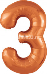 Шар (40''/102 см) Цифра, 3 Slim, Папайя, 1 шт. в уп.