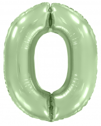 Шар (40''/102 см) Цифра, 0, Мятный, Макарунс, 1 шт. в уп.
