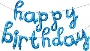 Набор шаров-букв (17''/43 см) Мини-Надпись "Happy Birthday" (курсив), Голубой, 1 шт. в уп.